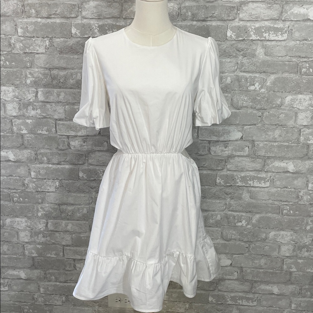 Wayf White Cutout Ruffle Dress